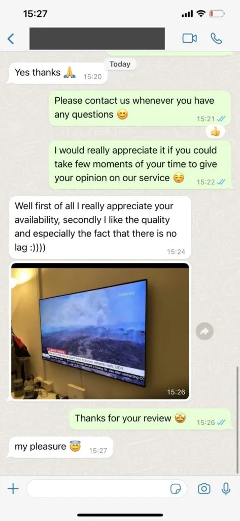 Hypo TV WhatsApp Customer Support Confirmation